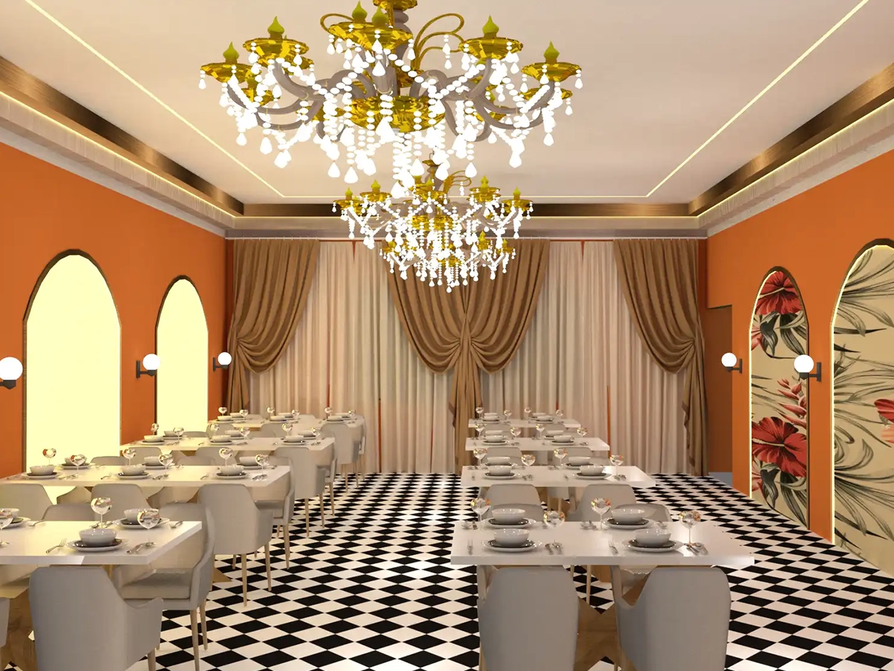 Hospitality venture interior design in Nashik for Bright Interiors, featuring vibrant spaces.