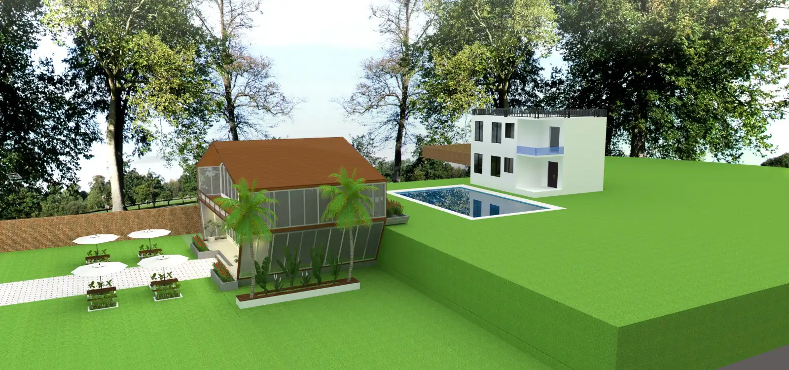 Present a luxury resort exterior in Nashik that combines modern architecture with landscaped elegance